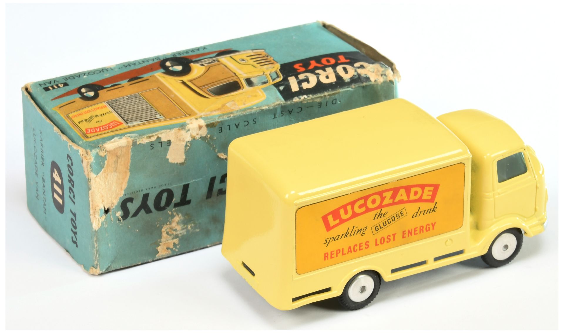 Corgi Toys 411 Smiths Karrier "Lucozade" - Yellow, body grey side opening door, silver trim and f... - Bild 2 aus 2