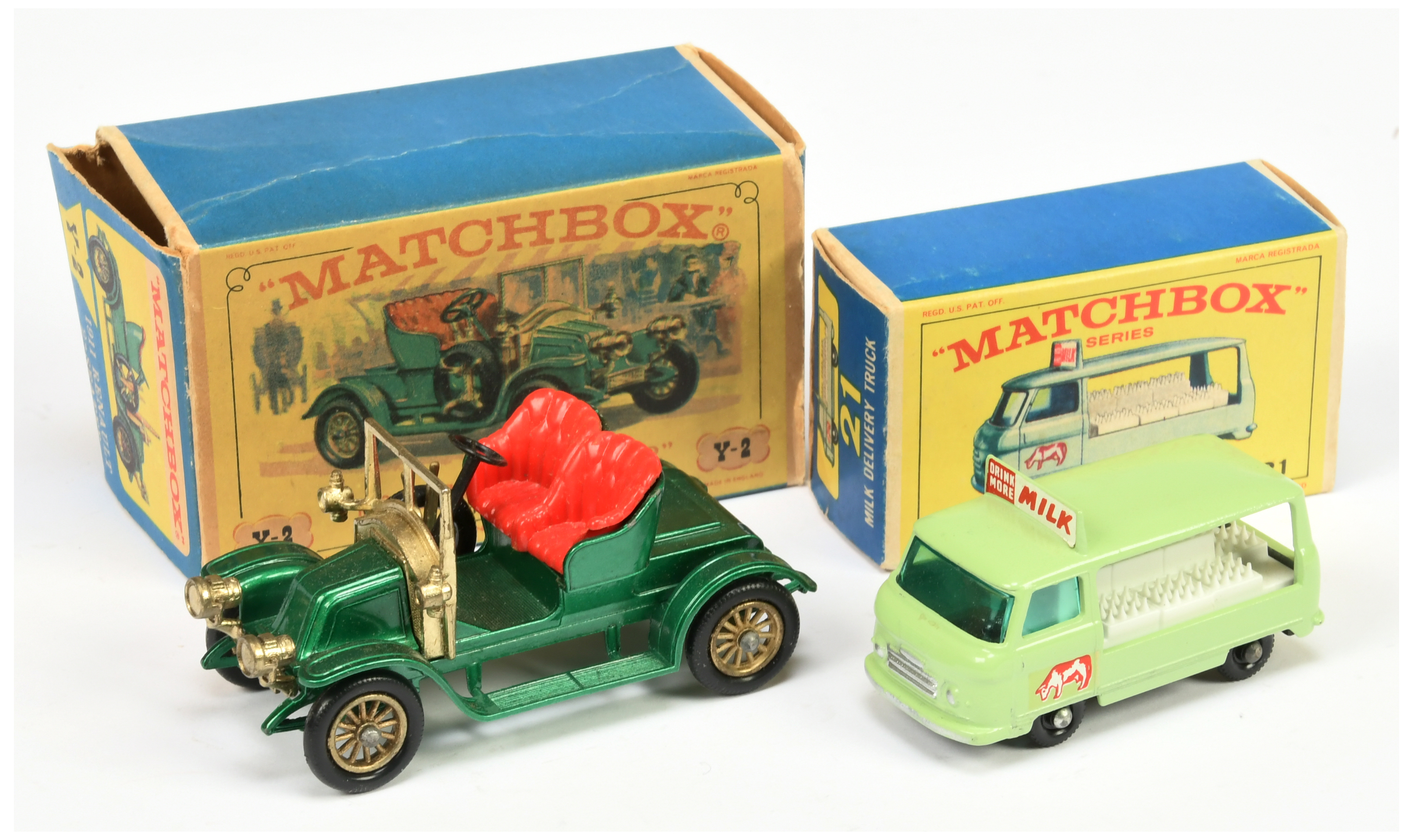 Matchbox Regular Wheels 21c Commer Bottle Float - Pale green, white crates, black riveted base an...