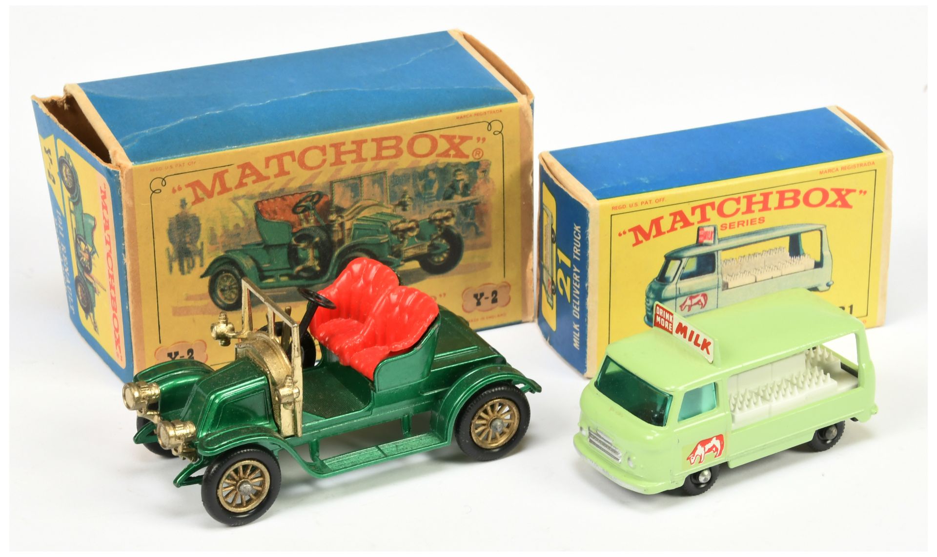 Matchbox Regular Wheels 21c Commer Bottle Float - Pale green, white crates, black riveted base an...