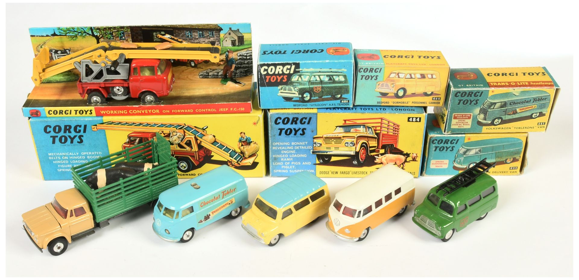 Corgi Toys Group Of 6 To Include (1) 404 Bedford Dormobile, (2) 405 Bedford "AFS" Tender, (3) 433...