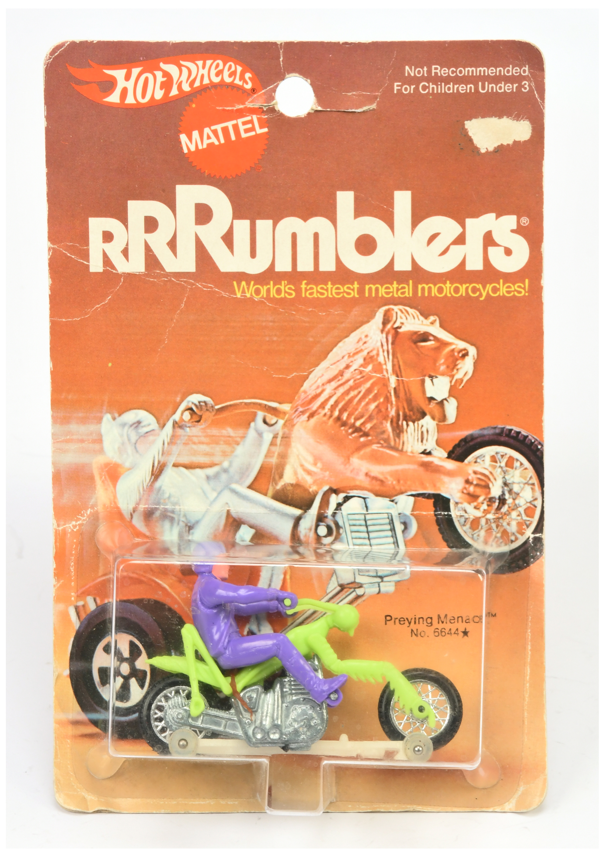 Mattel Hot Wheels RRRumblers 6644 Preying Menace - Lime green body with purple rider and hat, wit...