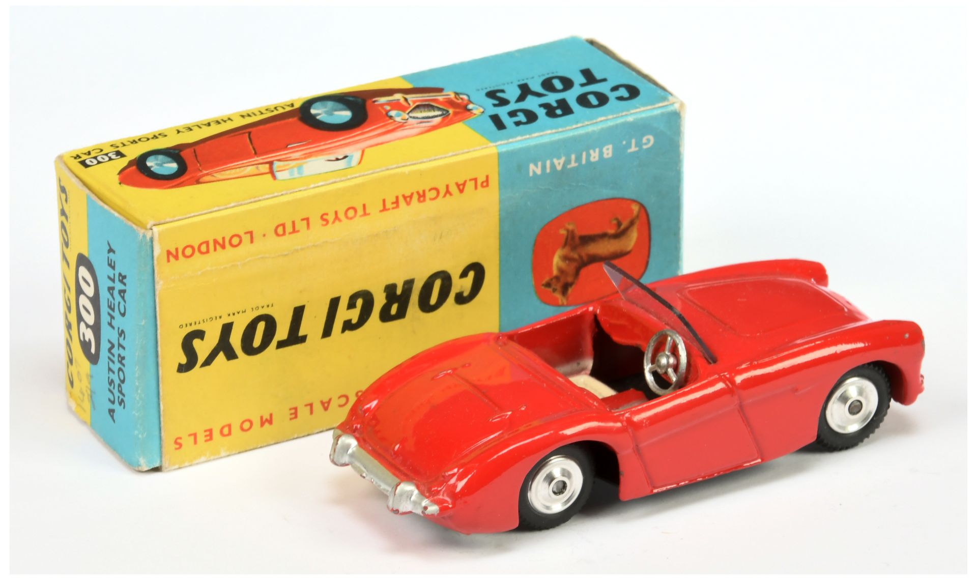 Corgi Toys 300 Austin Healey Sports Car - Deep Red Body, cream seats, silver trim and  spun hubs - Bild 2 aus 2