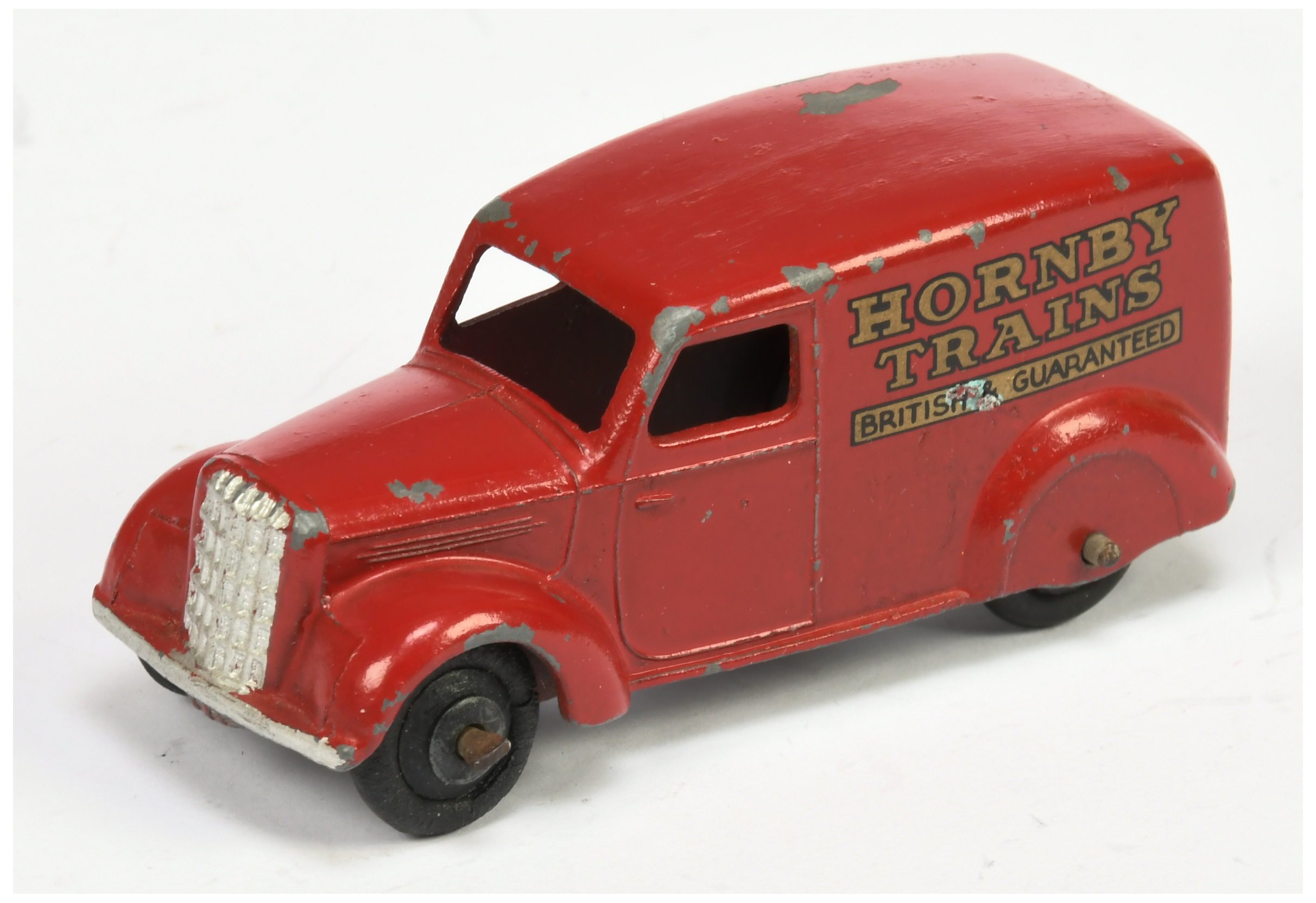Dinky Toys 28 Series Type 3 "Hornby Trains" Delivery Van - Rare issue - red body, black rigid hub...