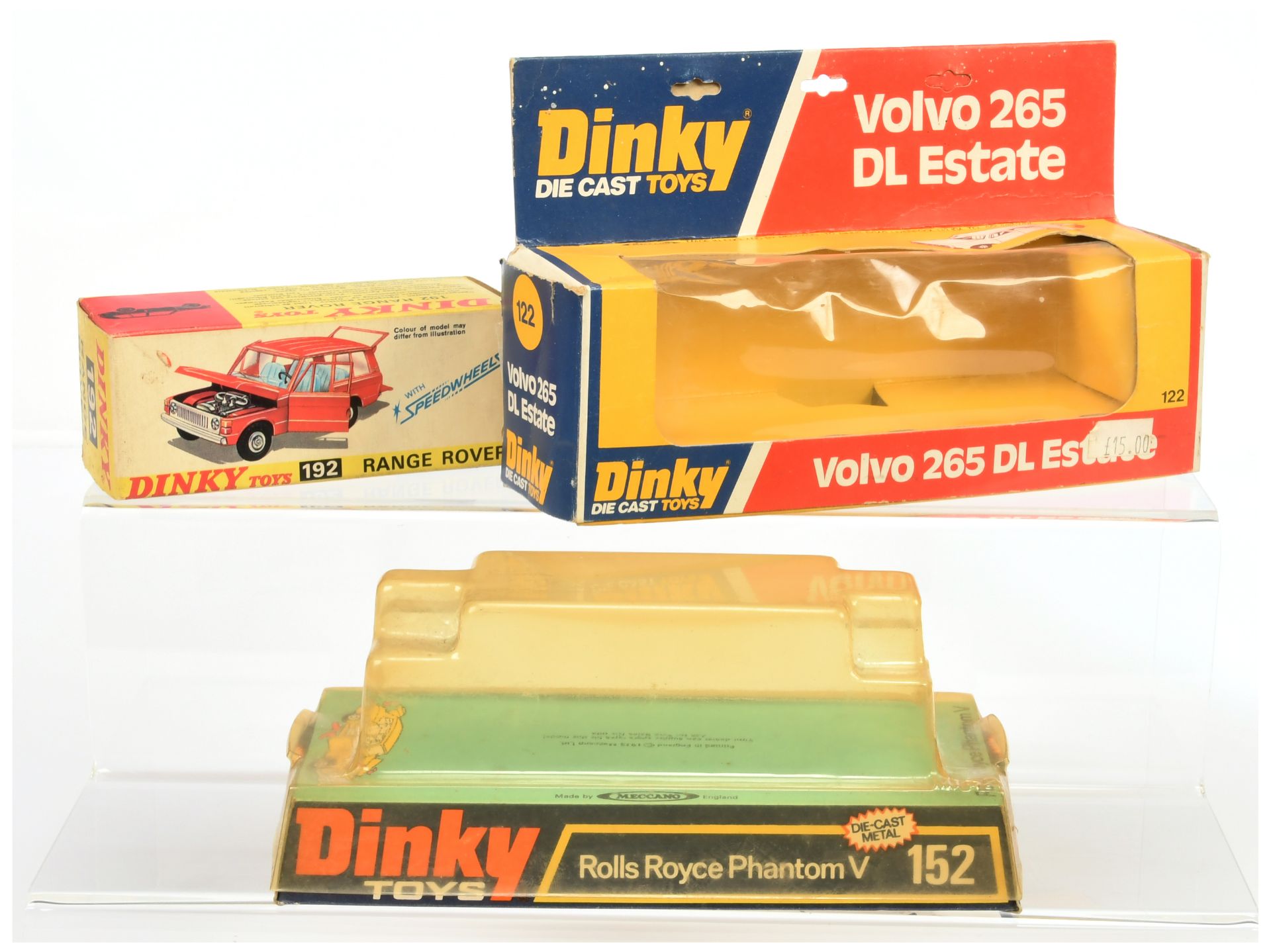 Dinky Toys Empty boxes A Group - (1) 122 Volvo 265 estate Car, (2) 152 Rolls Royce Phantom V and ...