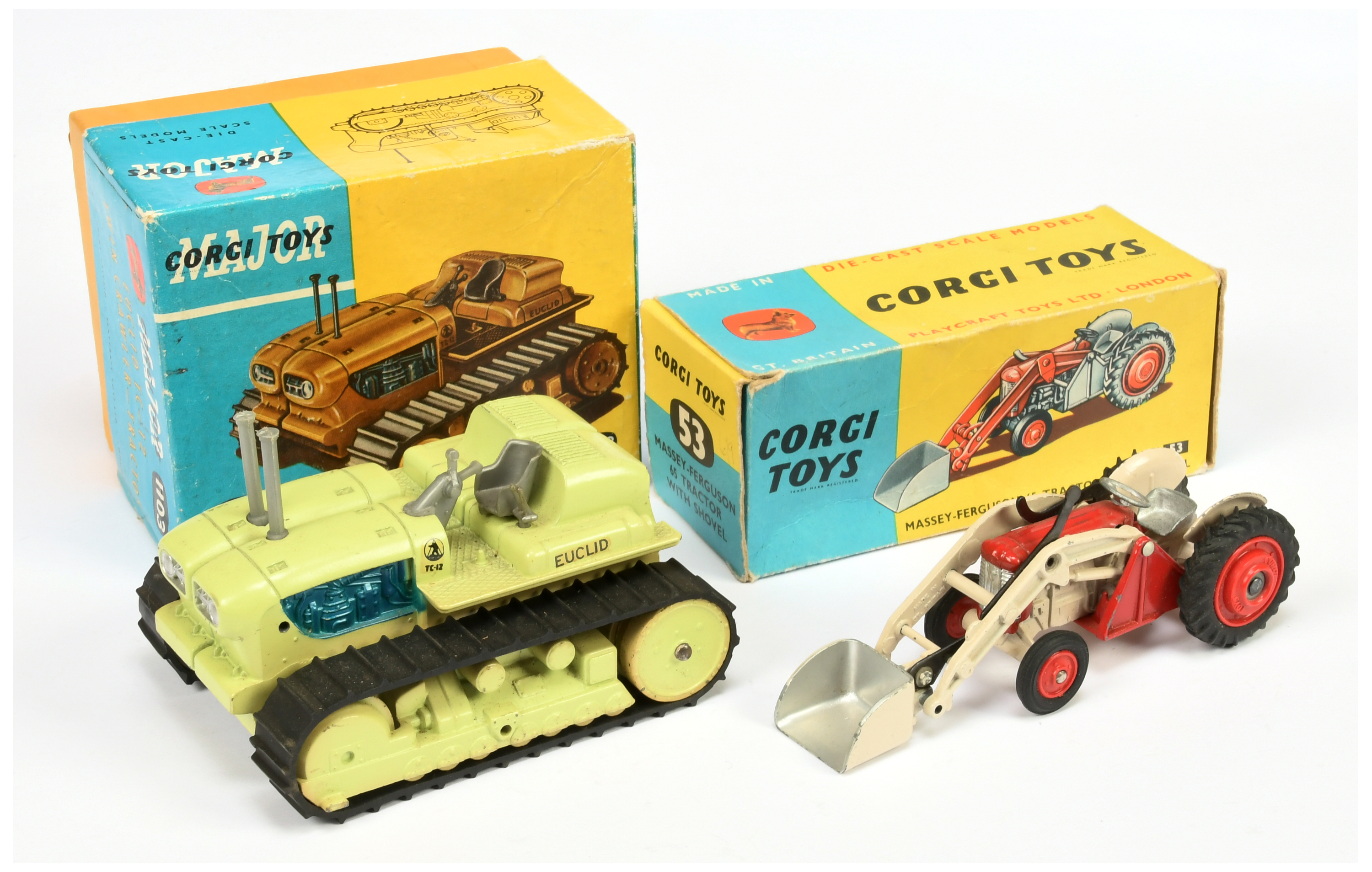 Corgi Toys 53 Massey Ferguson 65 Tractor With Shovel - Red including hubs, Cream, silver and 1108...