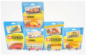 Corgi Toys Juniors Group Of 5 To Include - (1) 7 Duple Vista Coach - Purple and white, (2) 13 Guy...