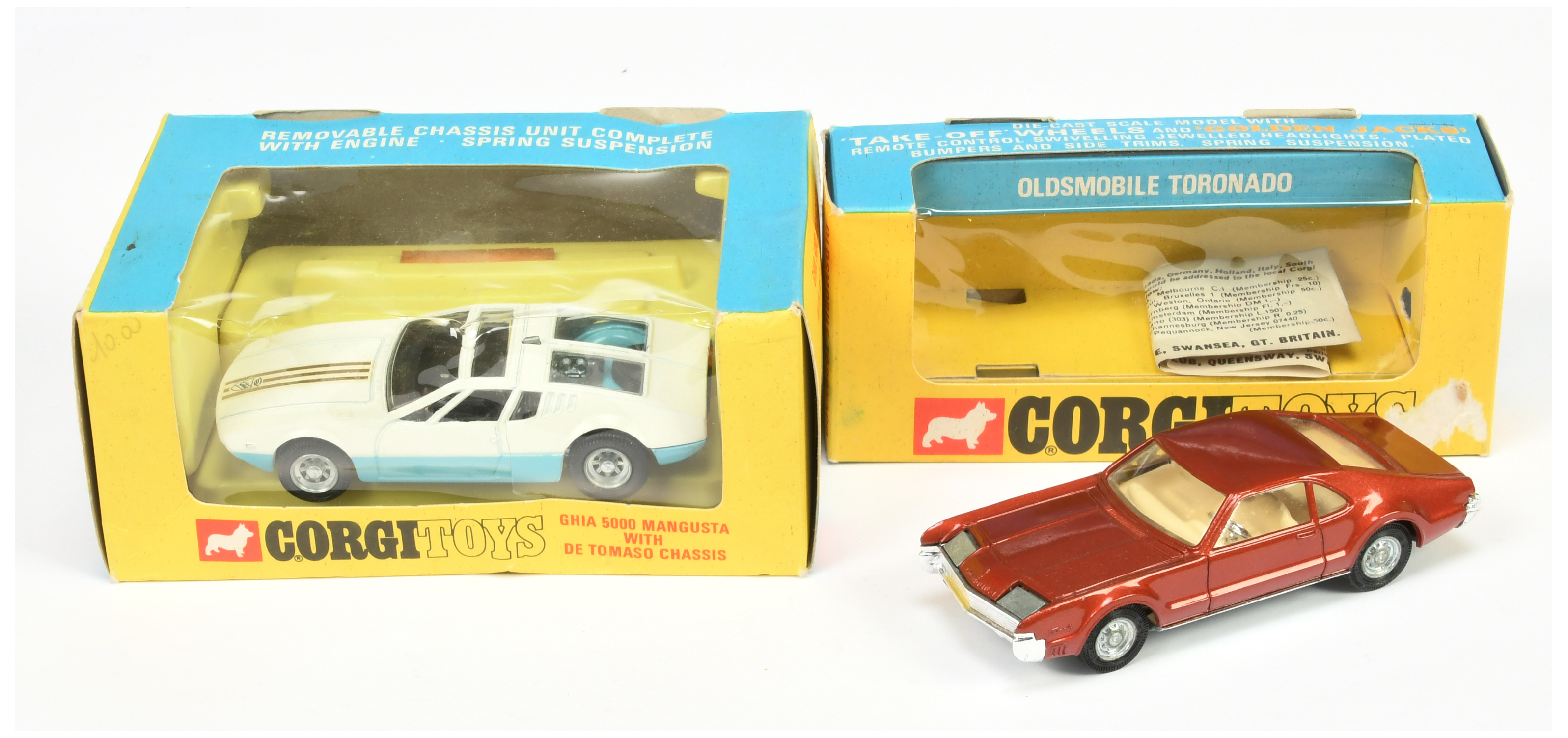 Corgi Toys 276 Oldsmobile Toronado - Metallic Brown, cream interior, Golden Jacks Take-Off Wheels 