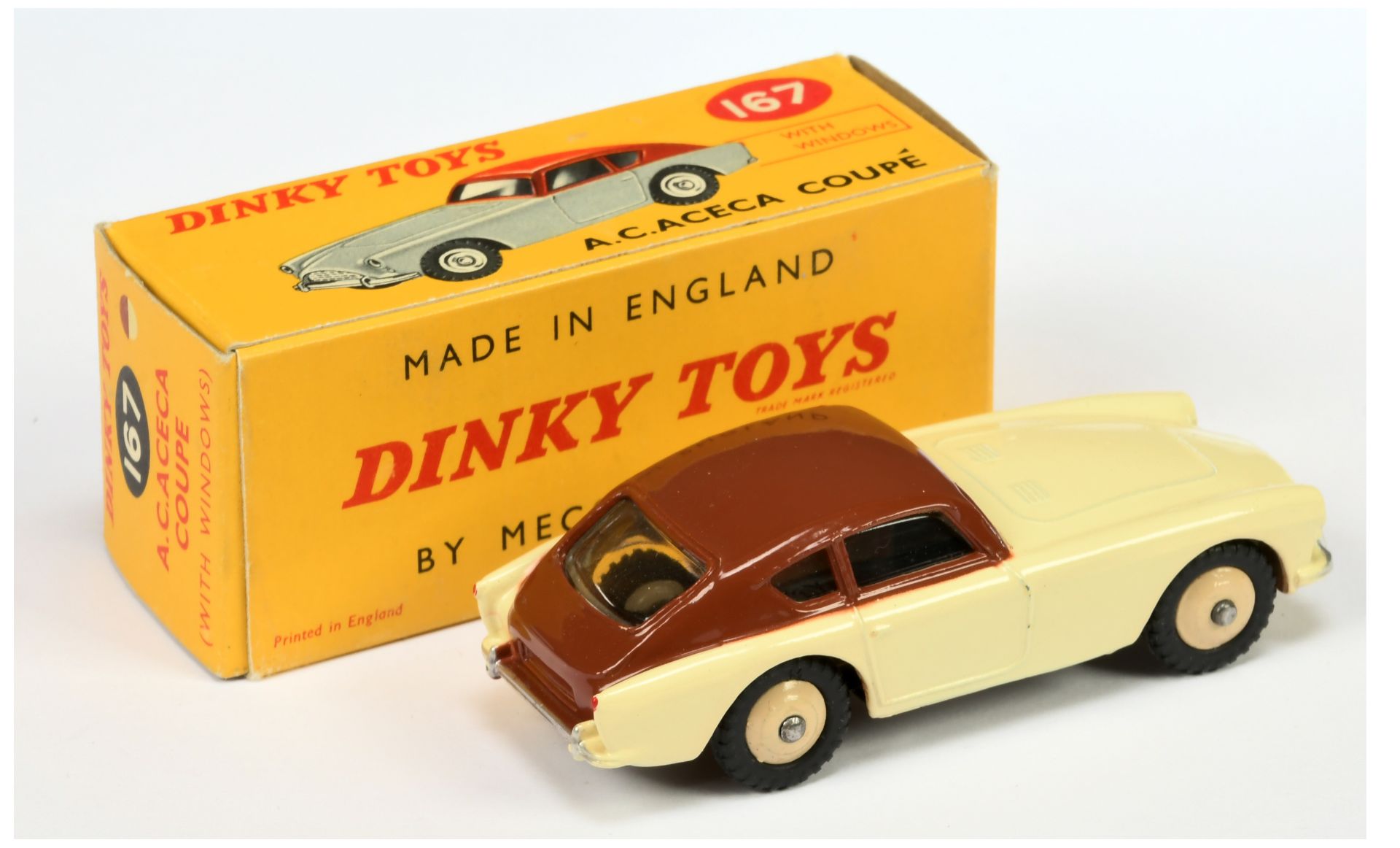 Dinky Toys 167 AC Aceca Coupe - Two-Tone cream and brown, light beige rigid hubs, silver trim - Image 2 of 2