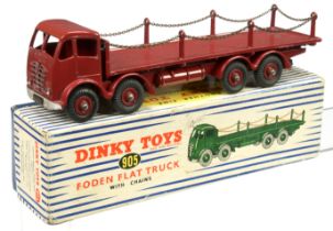 Dinky Toys 905 (505) Foden (type 2) Flat Truck With Chains - Maroon including supertoy hubs with ...