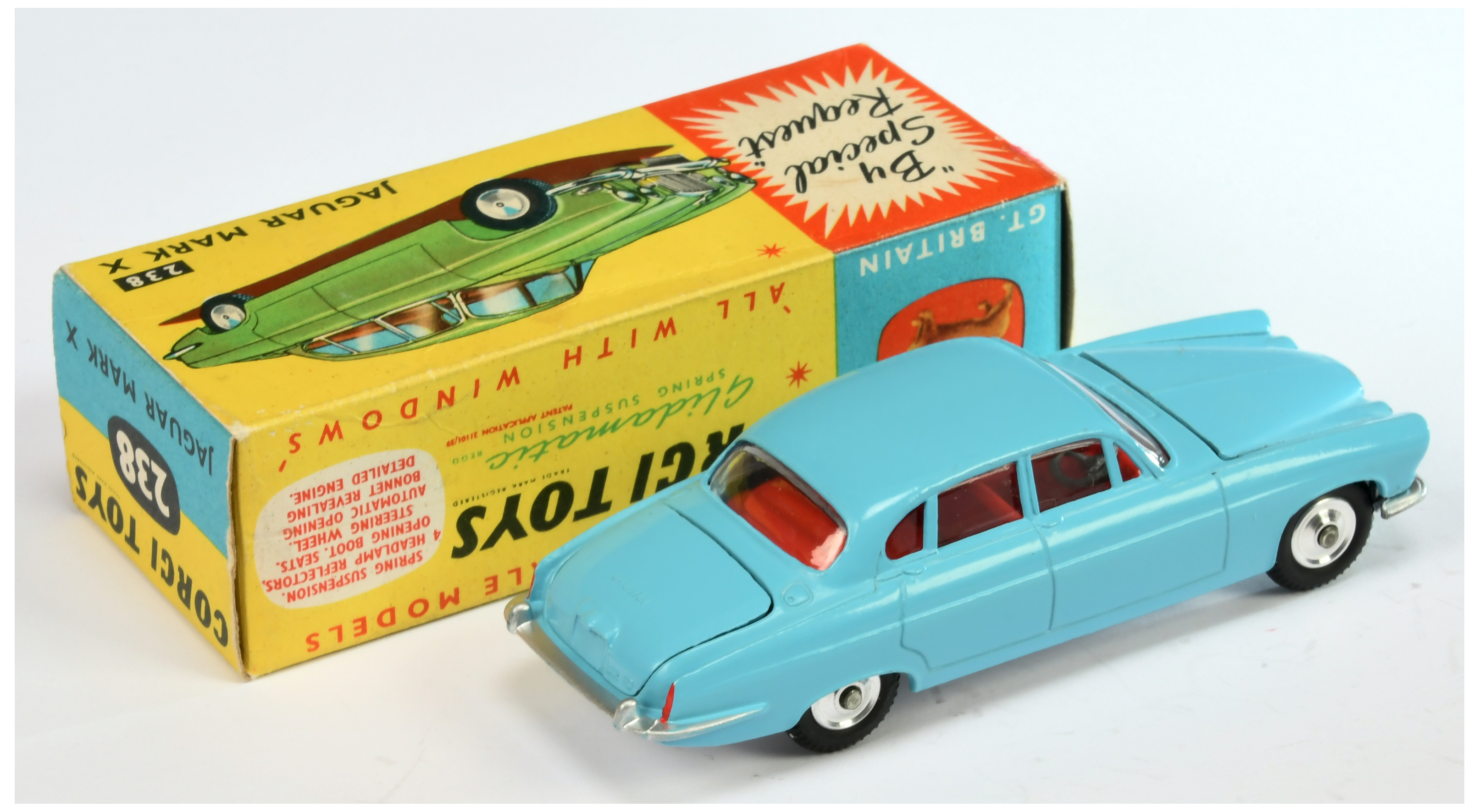 Corgi Toys 238 Jaguar Mark X Saloon - Light Blue, red interior, silver interior, spun hubs and wi... - Image 2 of 2