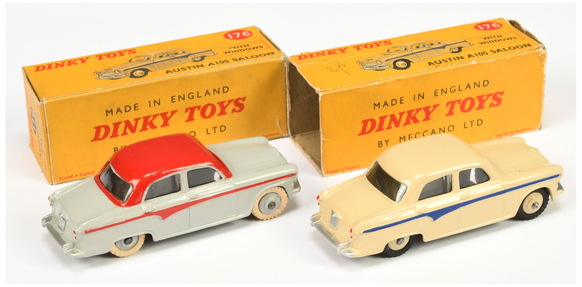 Dinky Toys 176 Austin A105 Saloon - Grey including rigid hubs with white treaded tyres, red roof ... - Image 2 of 2