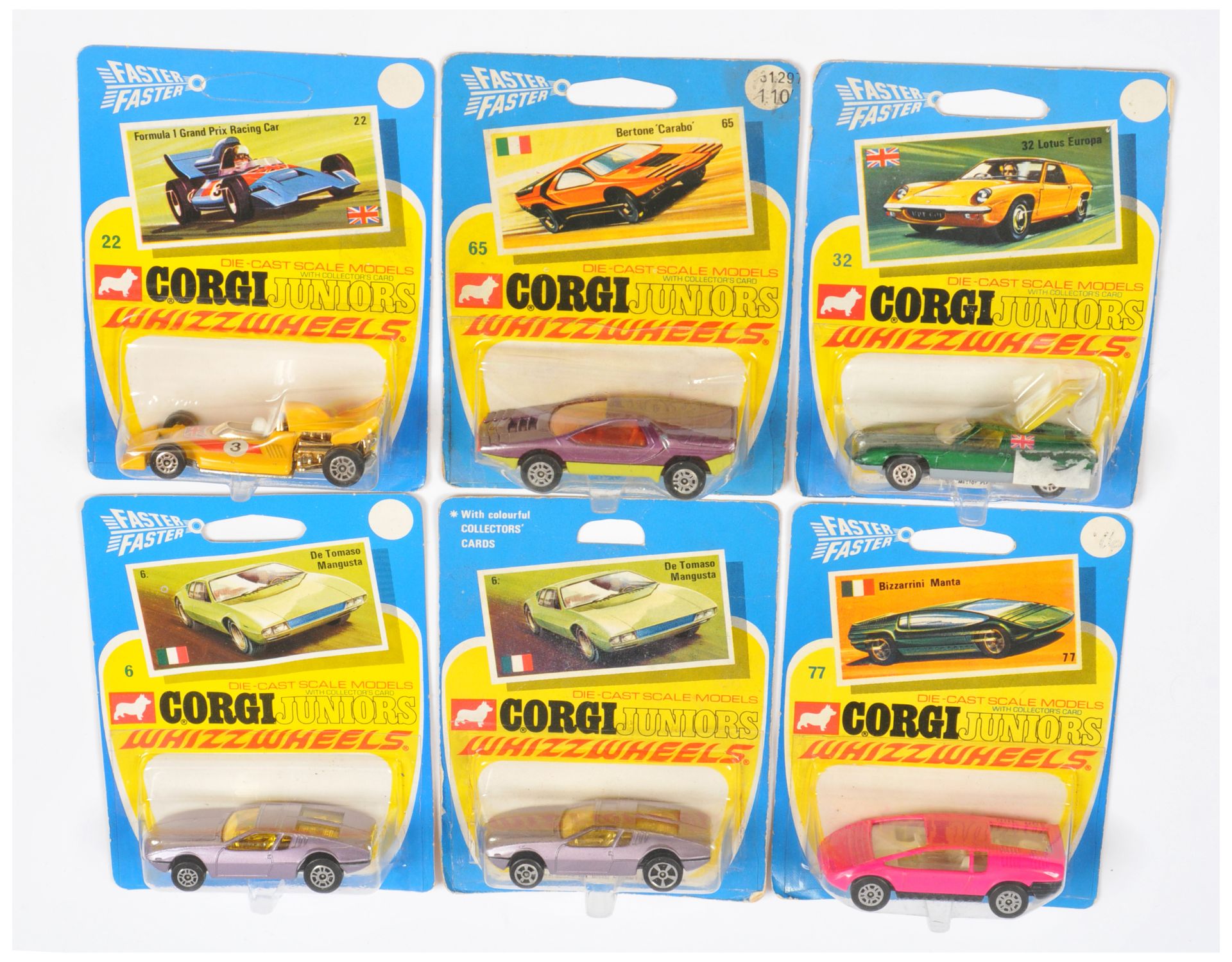 Corgi Toys Juniors Group Of 6 To Include (1) 6 De Tomaso Mangusta - Metallic Mauve, (2) Same but ...