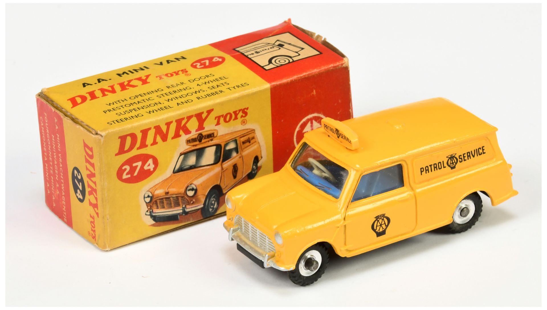 Dinky Toys 274 Mini "AA Patrol Service" Van  - Yellow body including roof sign, blue interior, si...