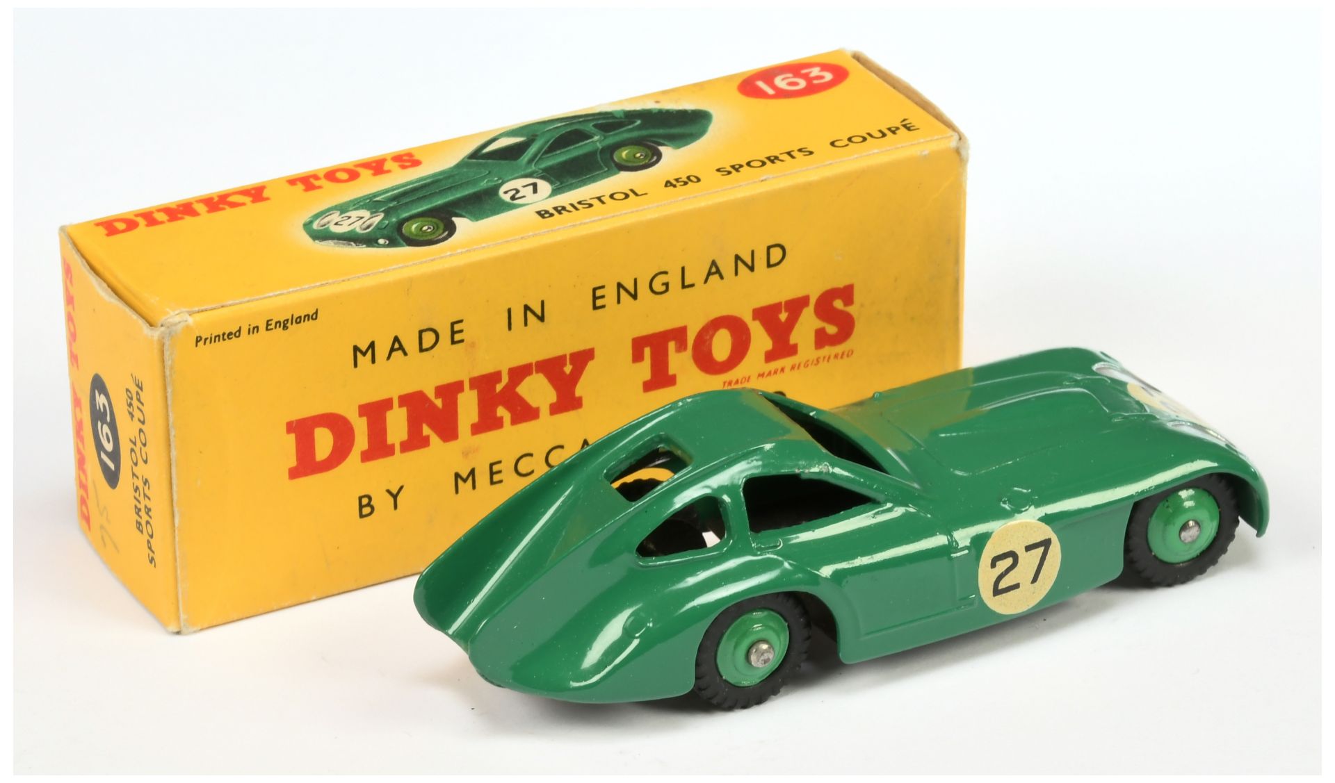 Dinky Toys 163 Bristol 450 Sports Coupe - green body with silver lights, mid-green rigid hubs wit... - Image 2 of 2