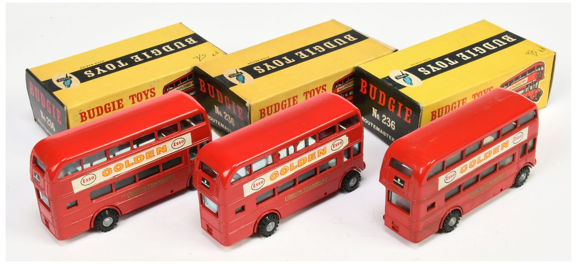 Budgie Toys 236 Routemaster Bus Group Of 3 to Include "GOLDEN" - Red body, grey plastic hubs  - Image 2 of 2