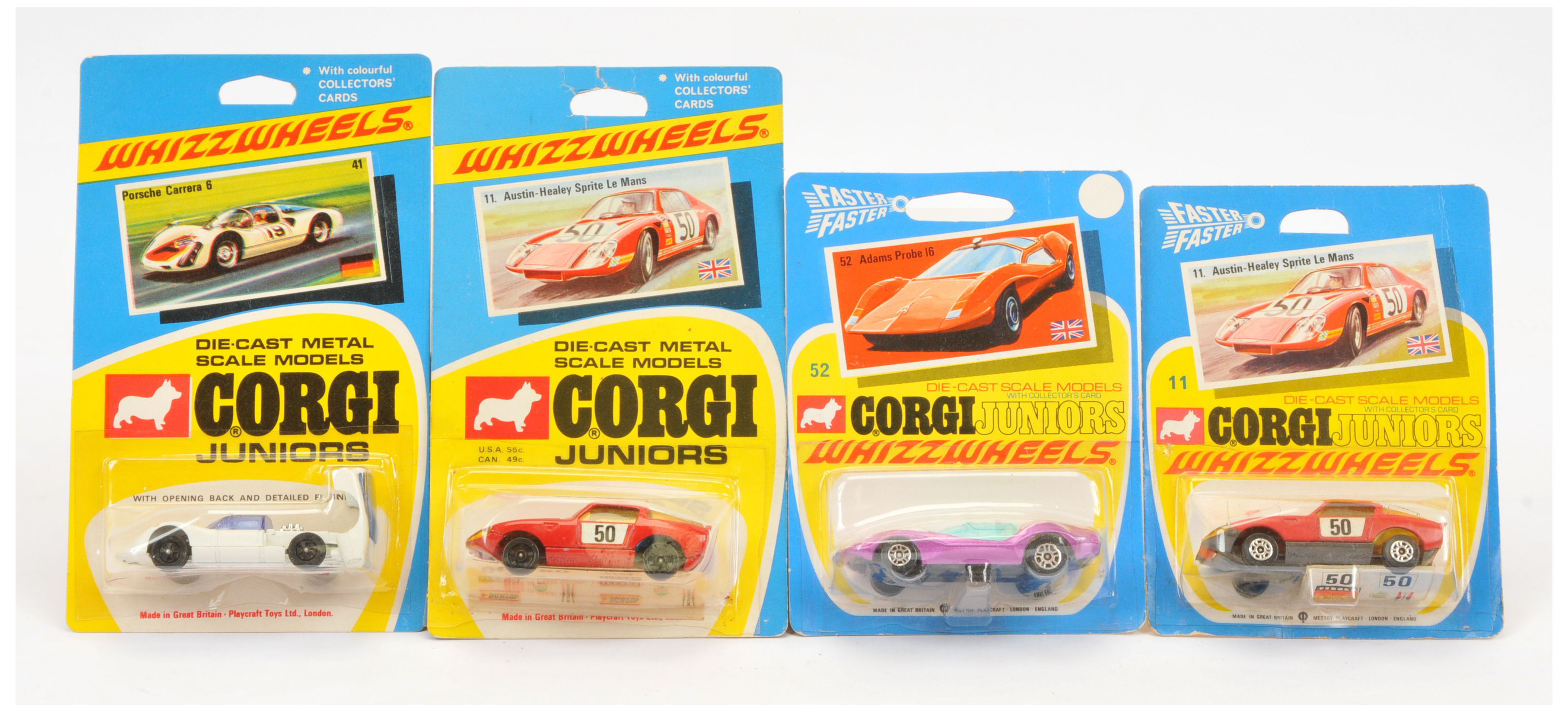 Corgi Toys Juniors Group Of 4 To Include (1) 11 Austin Healey Sprite Le Mans - Red body, grey bas...