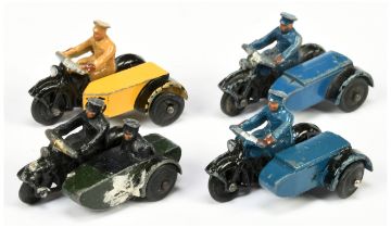 Dinky Toys Motorcycle And Sidecar Group To Include - (1) 42b "Police" Green and black, (2) 43b "R...