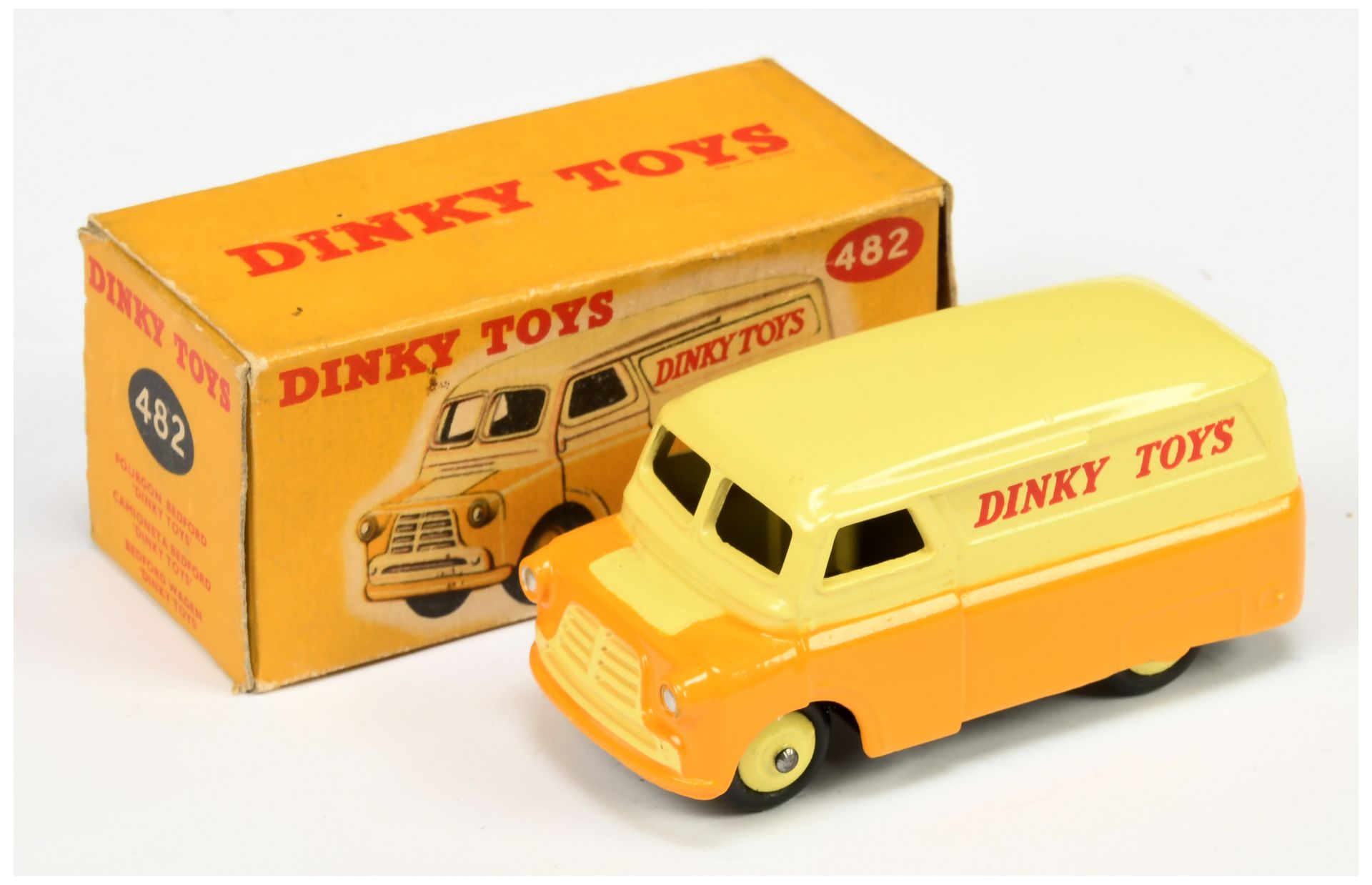Dinky Toys 480 Bedford "Dinky Toys" Van - Two-Tone Yellow with rigid hubs and silver trim