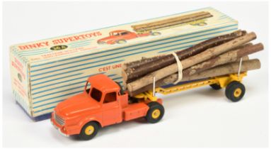 French Dinky Toys 36A Log Carrier - Orange Cab, yellow trailer, convex and concave hubs,, silver ...