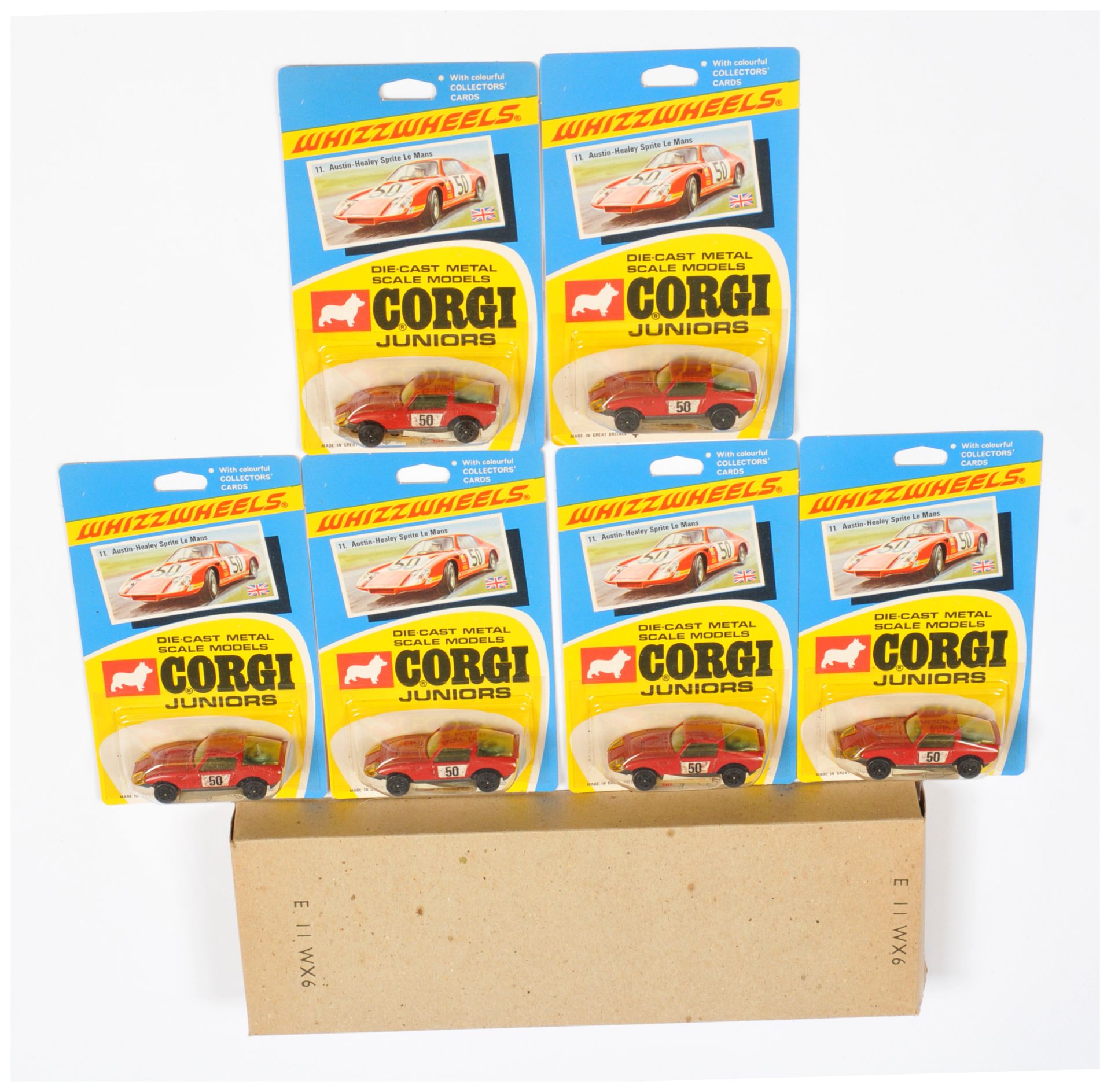 Corgi Toys Juniors Trade Pack 11 Austin Healey Sprite Le-Mans To Include 6 Pieces - Red body, bla...