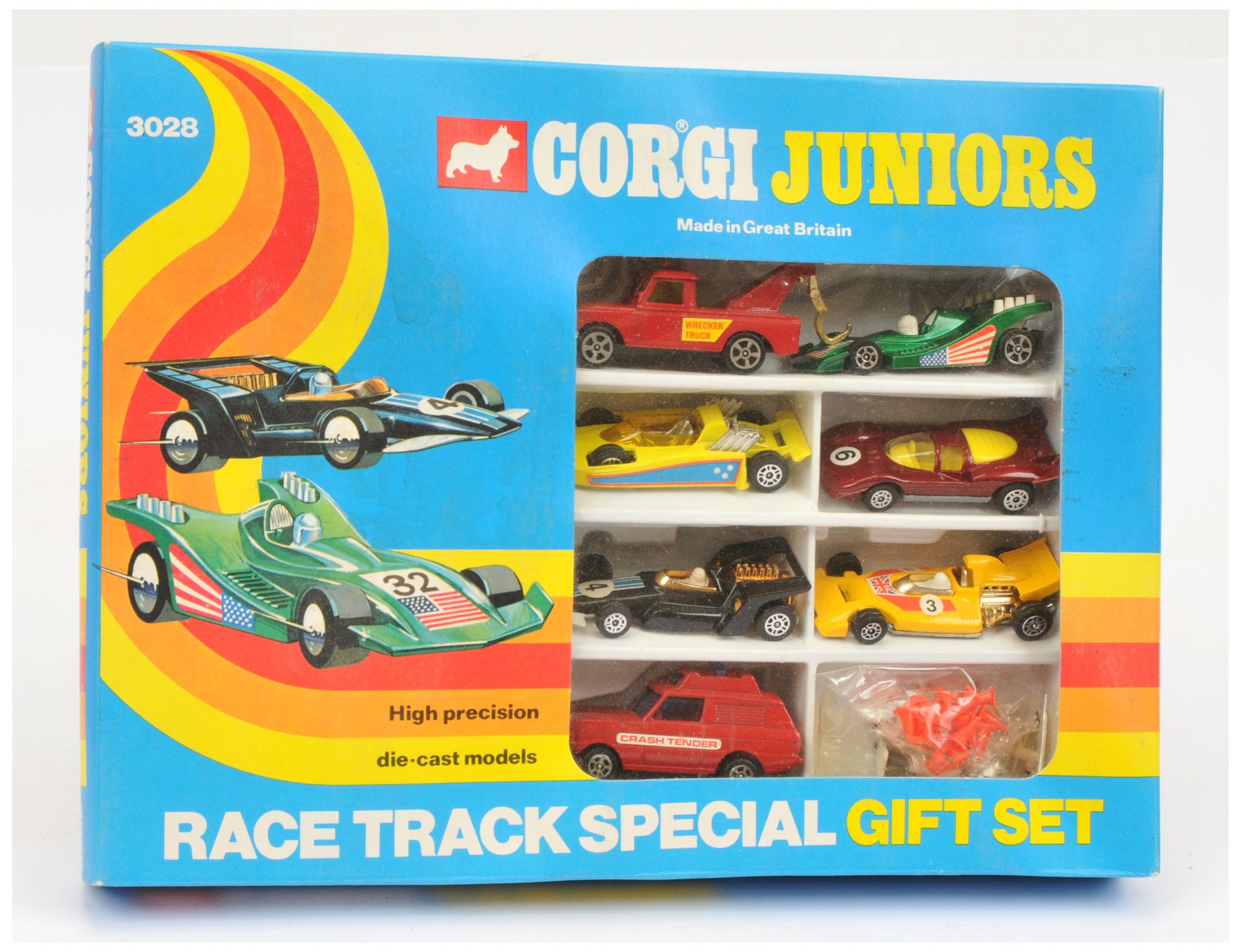 Corgi Toys Juniors 3028 "Race track Special"  Gift Set To Include 7 Pieces - Range Rover "Crash T...