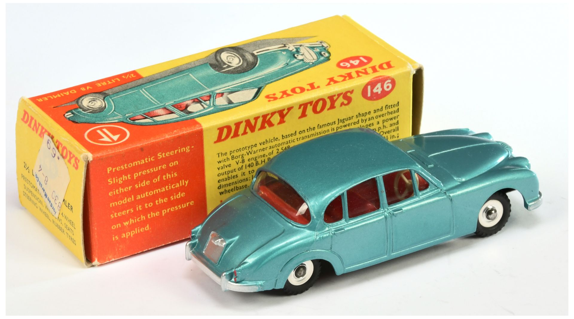 Dinky Toys 146 Daimler 2.5 Litre V8 Saloon - Metallic Aqua body, red interior, silver trim and pu... - Image 2 of 2