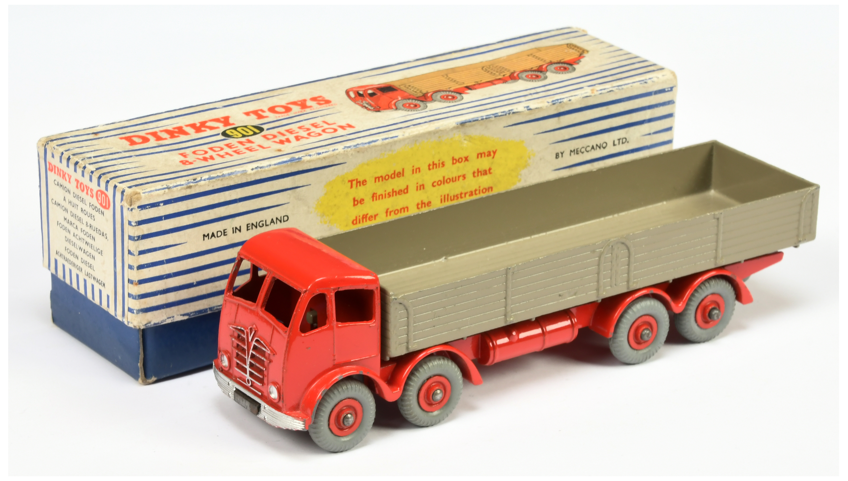 Dinky Toys 901 Foden (type 2) 8-Wheeled Diesel Wagon - Red cab, chassis and supertoy hubs with gr...