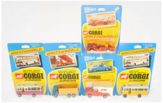 Corgi Toys Juniors Group Of 5 To Include - (1) 7 Duple Vista Coach - Purple and white, (2) Same b...