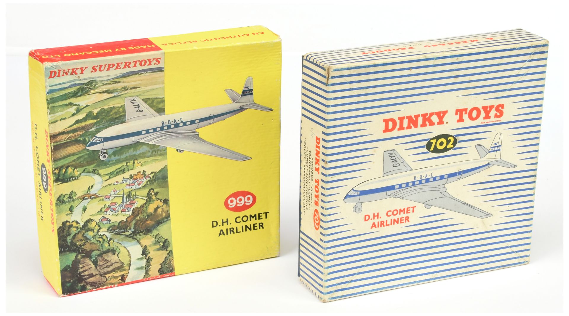 Dinky Toys Empty boxes A Pair- (1) 702 DH Comet Airliner "BOAC" - Blue and white striped lift off...