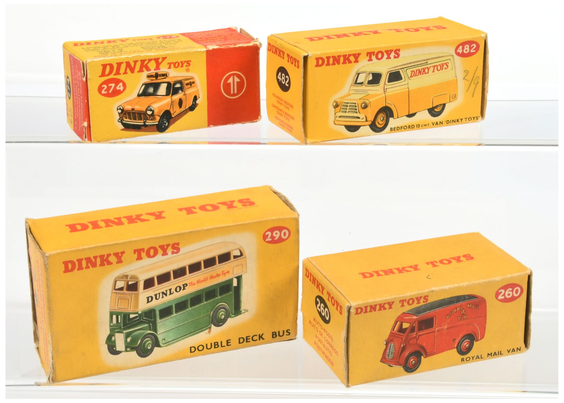 Dinky Toys Empty boxes A Group (1) 260 Morris Commercial "Royal Mail", (2) 274 "AA" Mini Van, (3)...