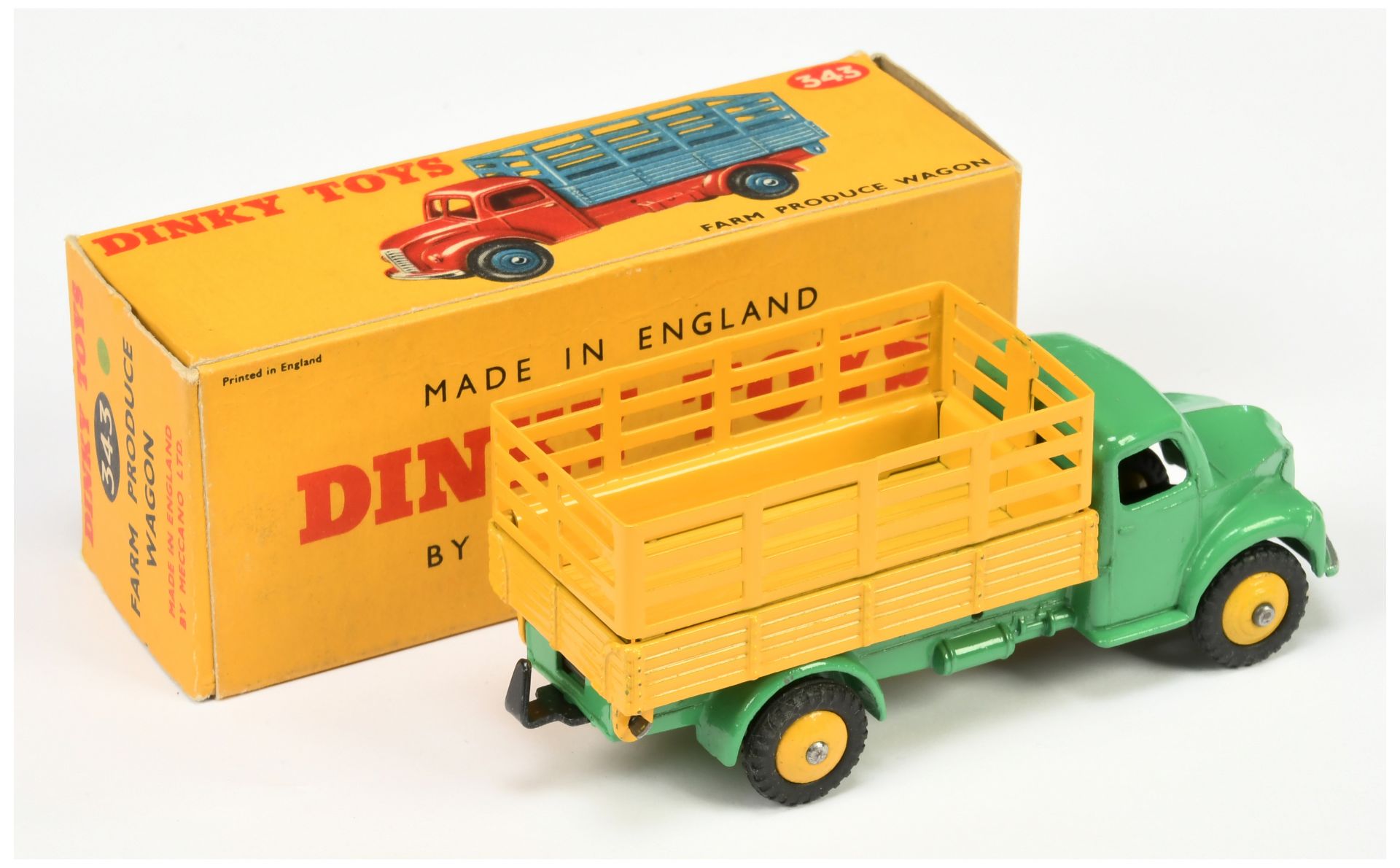 Dinky Toys 343 Dodge Produce Wagon - green cab and chassis, yellow stake back and rigid hubs with... - Bild 2 aus 2