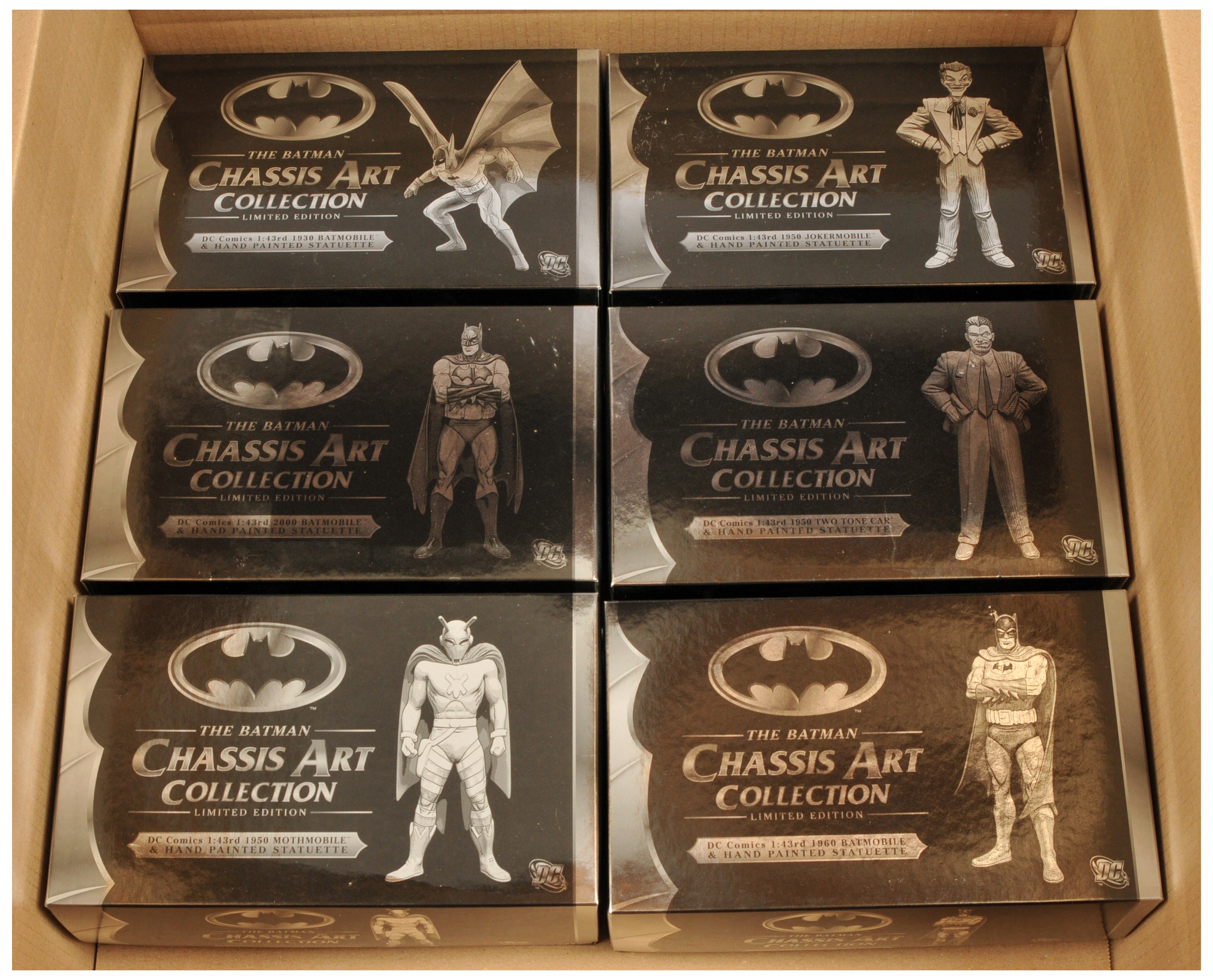 Corgi "Batman" Set Of 6 "Chassis Art Collection" To include - 1930's Batmobile. (2) 1960's Batmob...