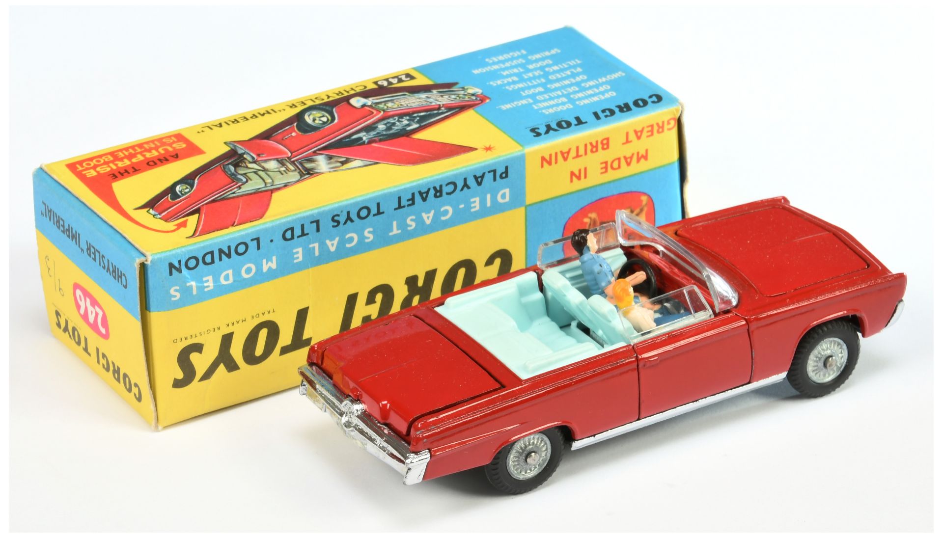 Corgi Toys 246 Chrysler Imperial - Red body, light blue interior with figures, chrome trim, cast ... - Image 2 of 2