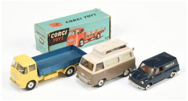 Corgi Toys 456 ERF Dropside Lorry - Pale yellow cab and chassis, metallic blue back, silver trim,...