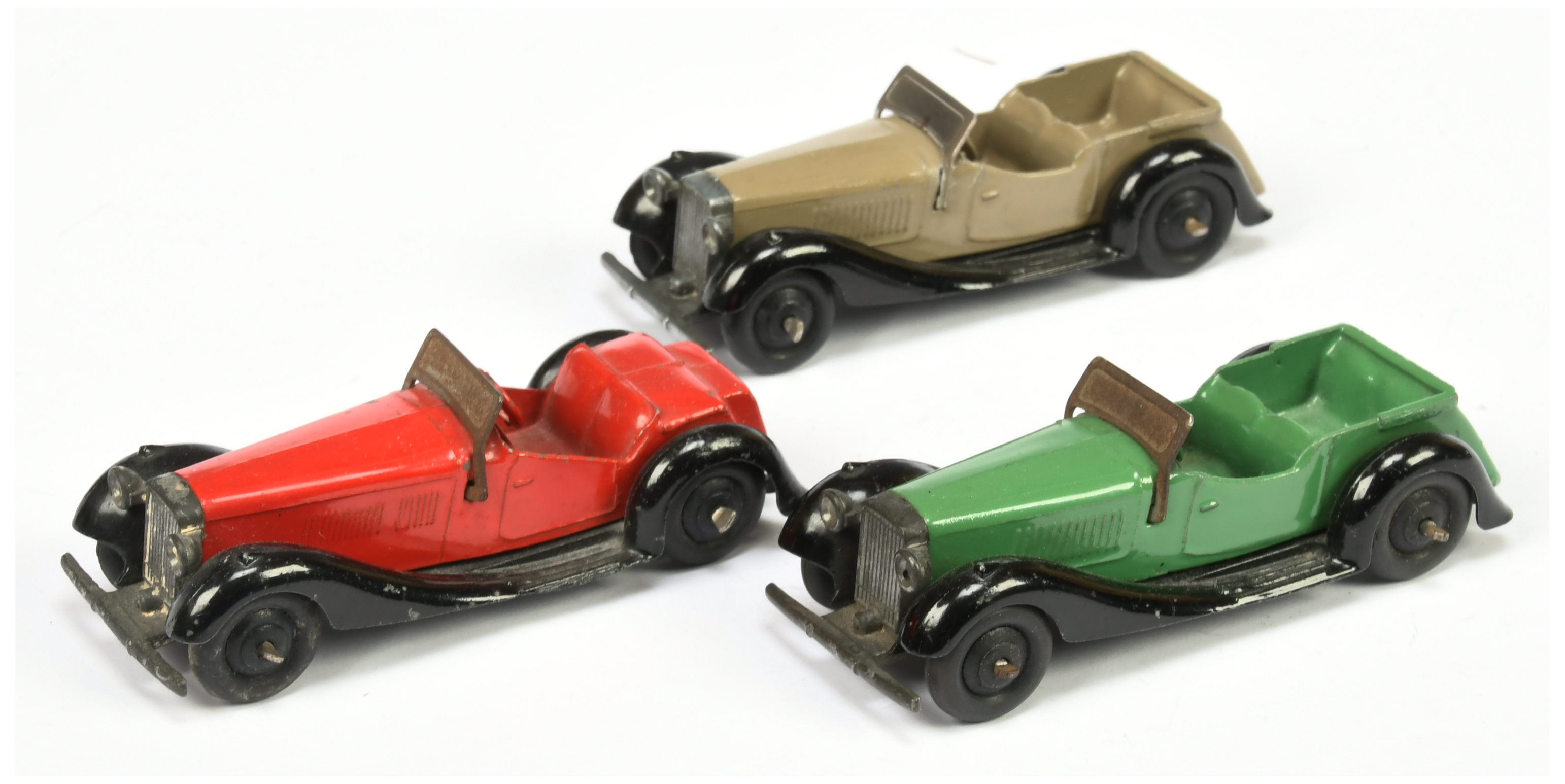 Dinky Toys 36 Series To Include (1) 36e 2-Seater Sports - Red body, (2) 36f 4-Seater Sport - Gree...
