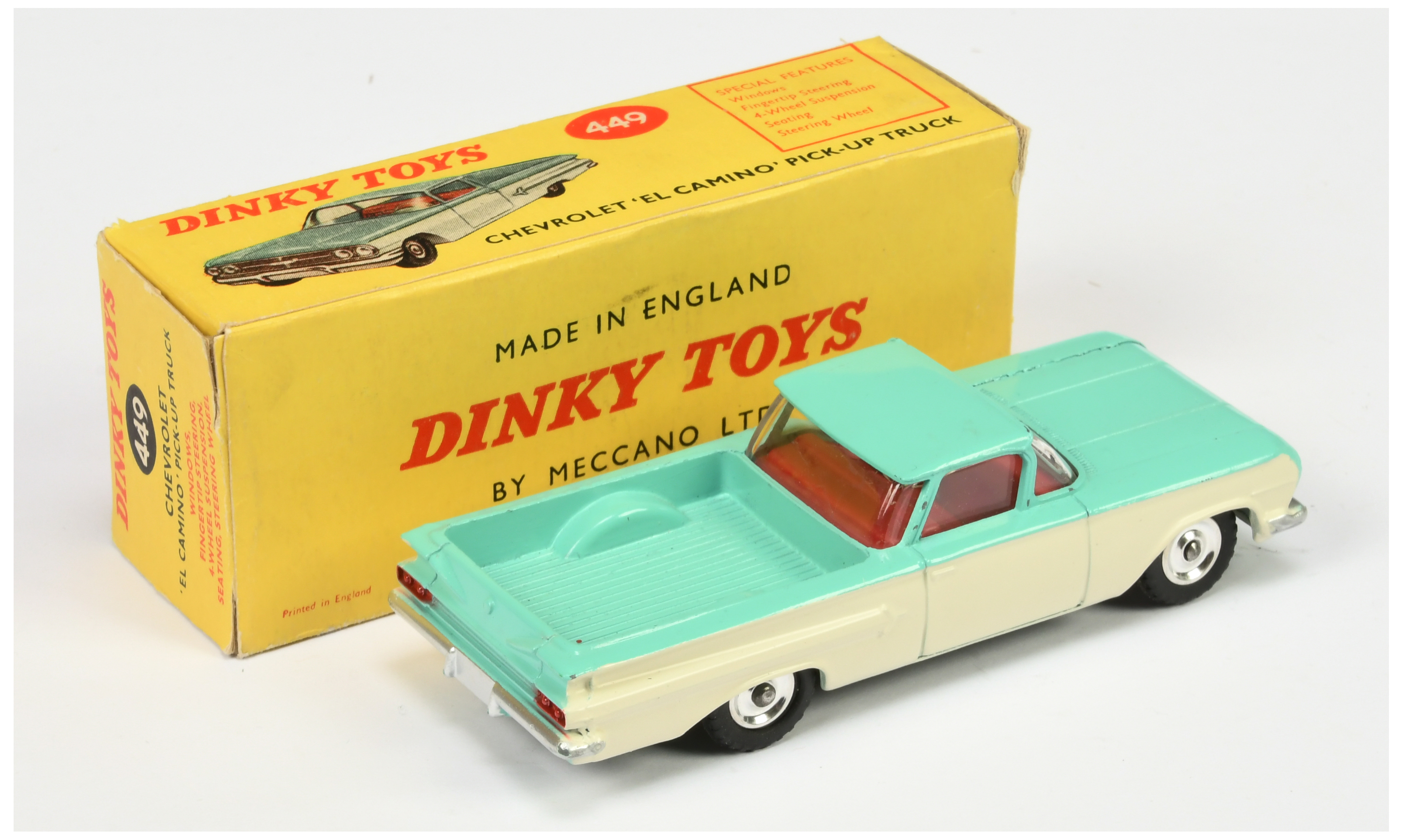 Dinky Toys 449 Chevrolet EL Camino Pick-Up - Two-Tone Turquoise and cream, red interior, silver t... - Image 2 of 2