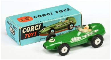 Corgi Toys 150 Vanwall Formula 1 grand Prix Racing Car - Mid-Green body, silver trim and front ve...
