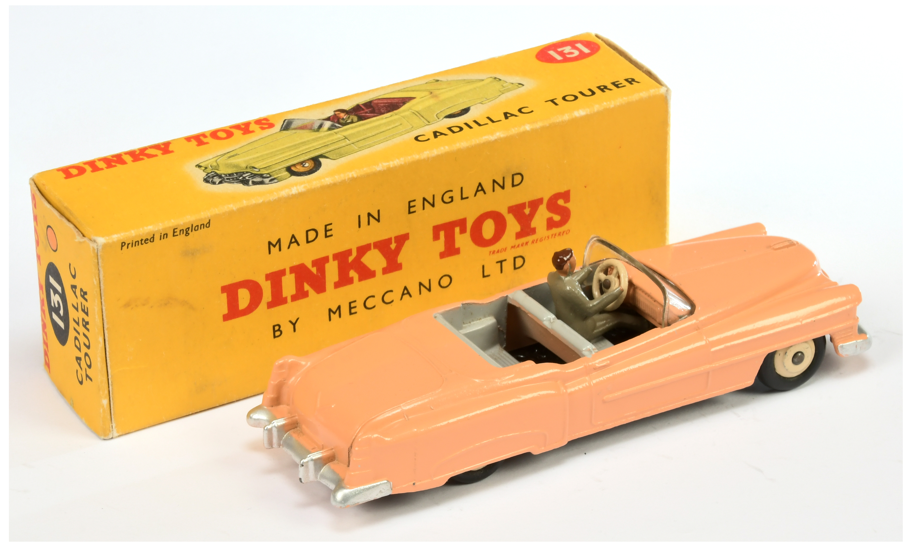 Dinky Toys 131 Cadillac Tourer - Peach Body, grey interior, figure driver, silver trim and light ... - Image 2 of 2