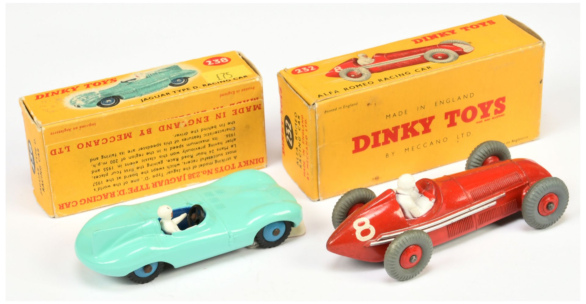 Dinky Toys 232  Alfa Romeo racing Car - red body and rigid hubs, silver grille and 238 Jaguar Typ... - Bild 2 aus 2