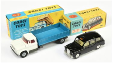 Corgi Toys 483 Dodge Kew Fargo Tipper - White cab, blue tipper, graphite grey chassis, red interi...