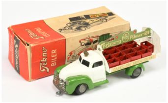 Tekno  Dodge "Carlsberg"  Delivery Truck - Green and white, chrome trim, with empty tinplate crat...