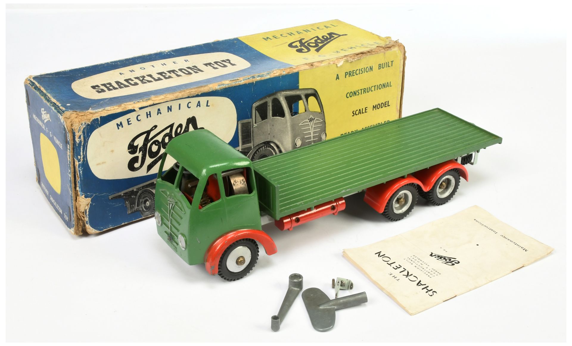 Shackleton Model FG6 Flat Truck - Green cab & Back, Red mudguards, pale grey chassis with clockwo...