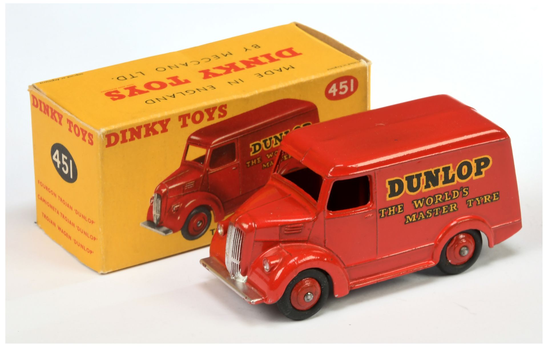 Dinky Toys 451 Trojan "Dunlop" Van - Red including rigid hubs, silver trim - Good Plus to Excelle...