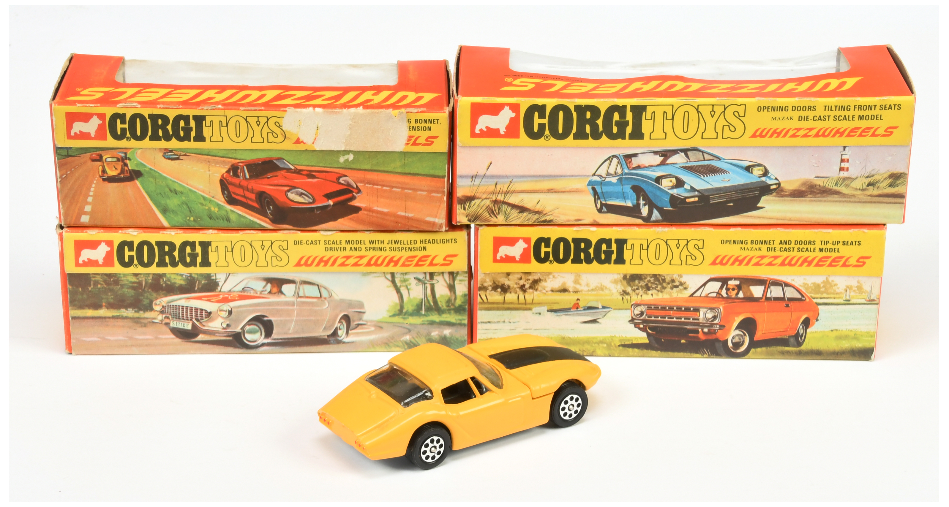 Corgi Toys Group of Whizzwheels - 377 Marcos 3 litre - Yellow body, black interior and bonnet str... - Image 2 of 2