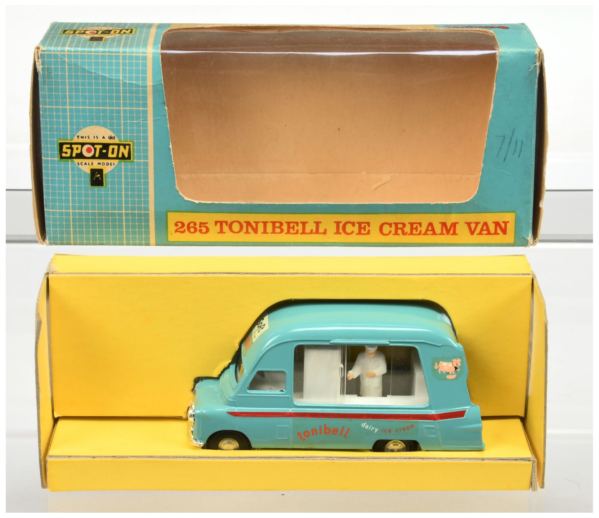 Triang Spot On 265 "Tonibell" Ice Cream Van - Drab blue body with red trim, white interior with i...