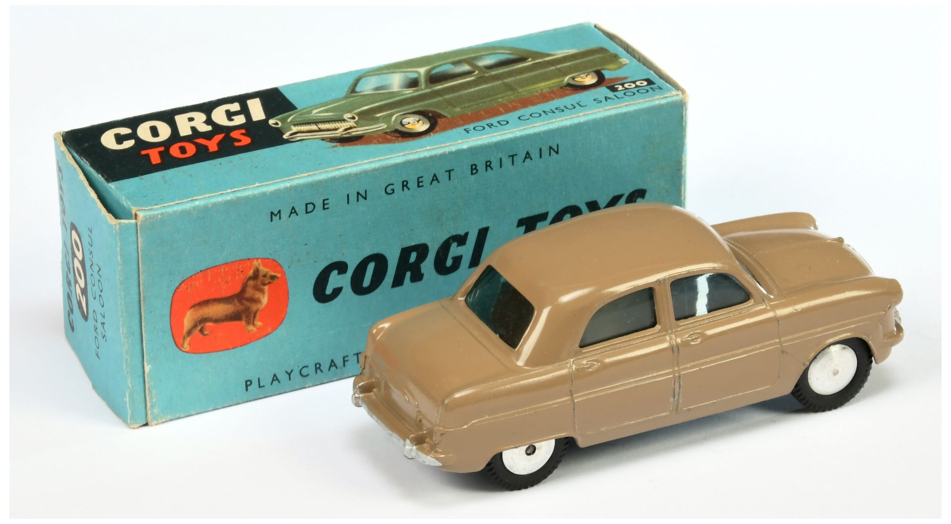 Corgi Toys 200 Ford Consul Saloon - Fawn body, silver trim, flat spun hubs  - Image 2 of 2