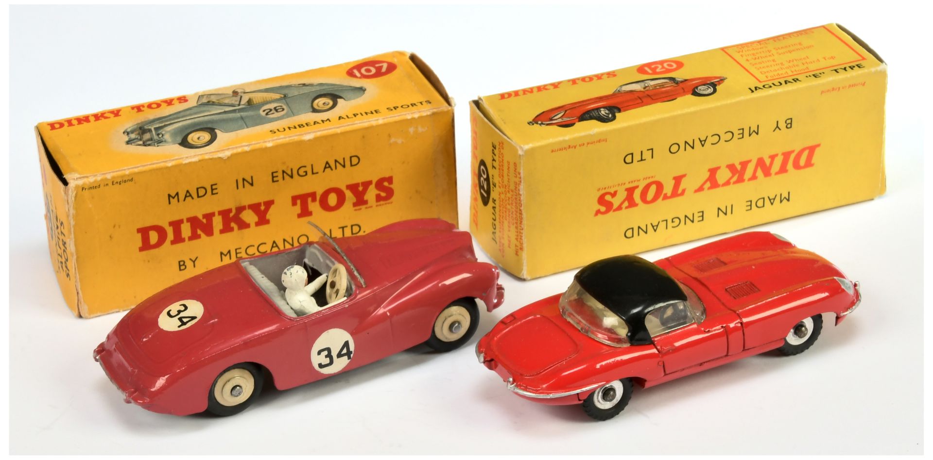 Dinky Toys 107 Sunbeam Al;pine sports - Cerise body, grey interior with figure, silver trim and l... - Image 2 of 2