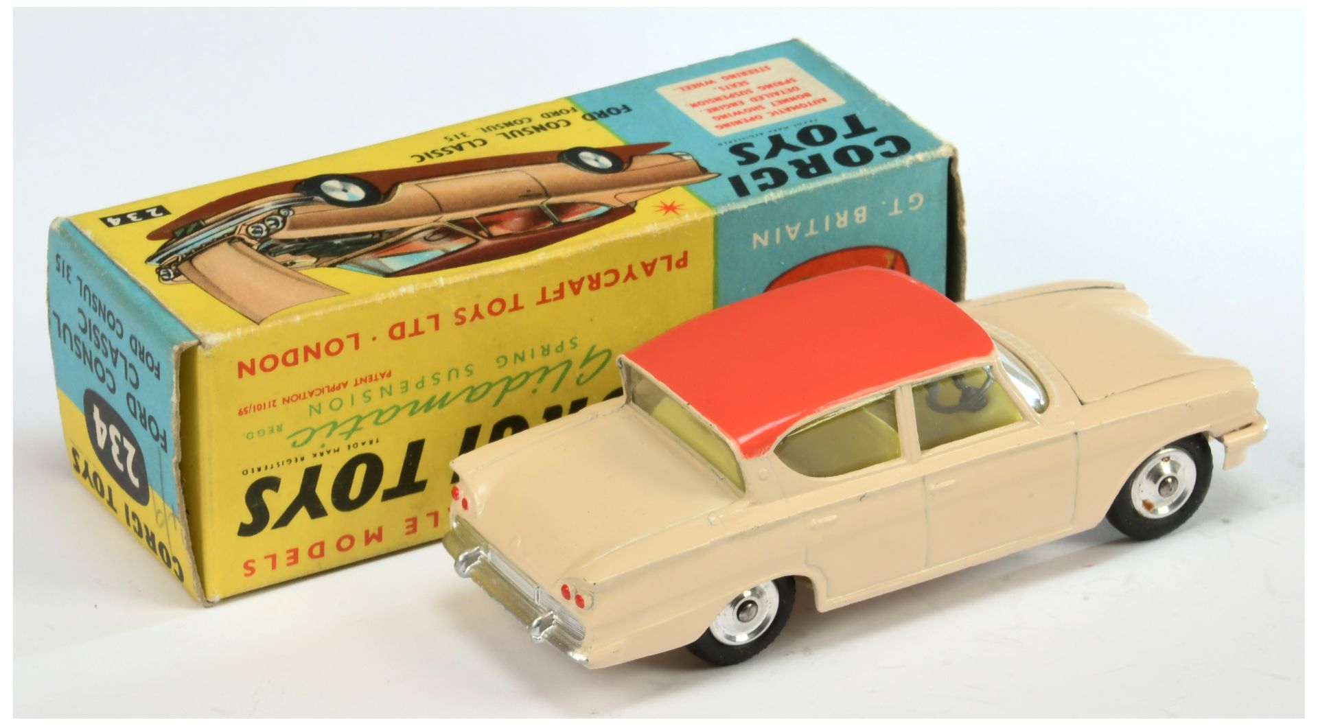 Corgi Toys 234 Ford Consul Classic - Deep Cream body, pink roof, lemon interior, silver trim and ... - Image 2 of 2