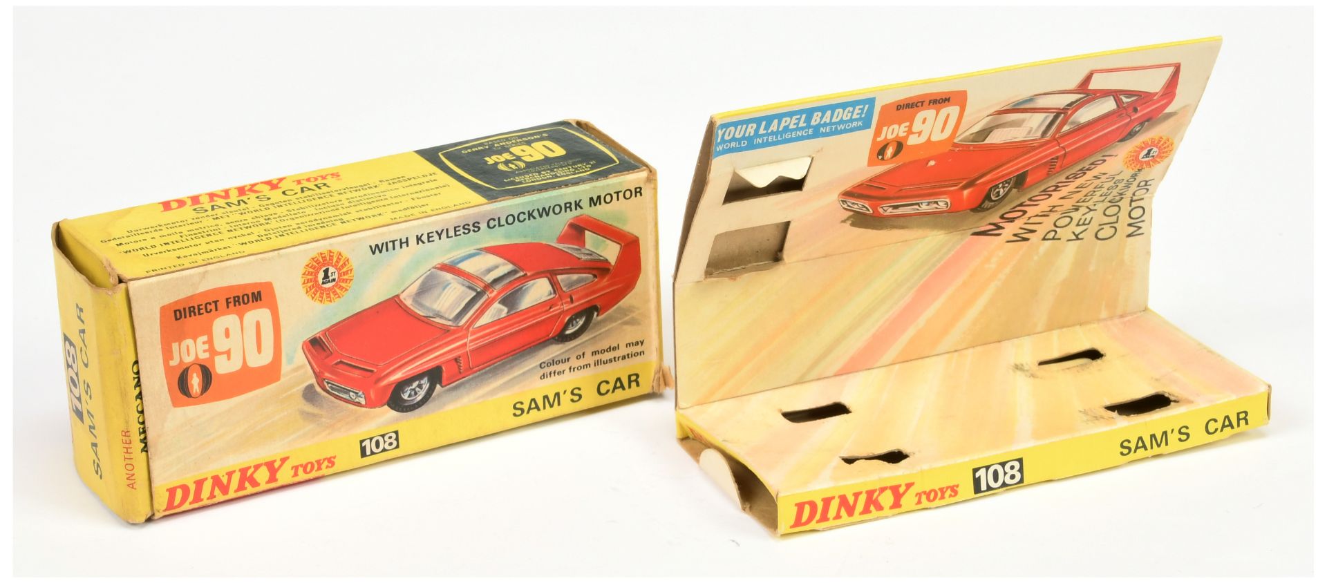 Dinky Toys Empty box 108 "Joe 90" Sam's car - inner pictorial stand is Good Plus with a Good yell...