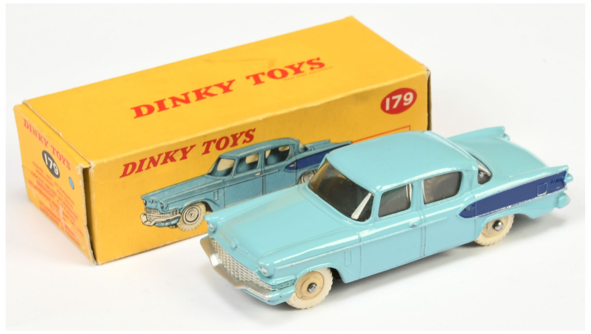 Dinky Toys 179 Studebaker President Sedan - Light blue, dark blue rear side flashes, silver trim ...